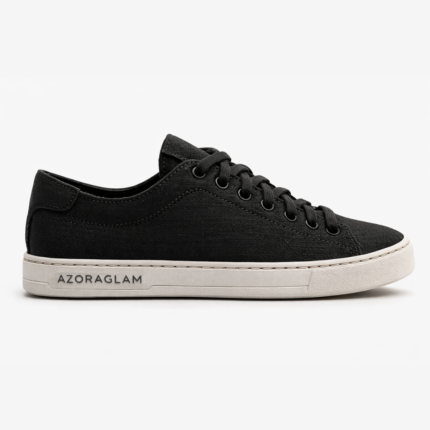 Azora Glam Minimalist Black Canvas Sneakers – Classic Low-Top Casual Shoes for Men & Women